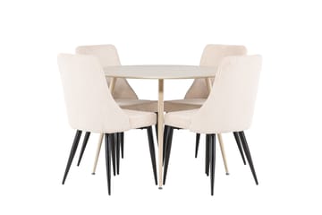 Plaza Matgrupp 100 cm Rund med 4 Leone stolar - Whitewash/Beige - Products - Möbler - Bord & matgrupp - Matgrupp