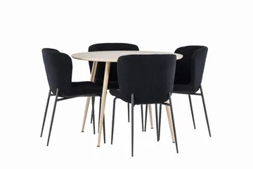 Plaza Matgrupp 100 cm Rund med 4 Modesto stolar - Whitewash/Svart - Products - Möbler - Bord & matgrupp - Matgrupp