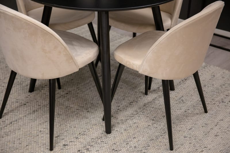Plaza Matgrupp 100 cm Rund med 4 Velvet stolar - Beige - Products - Möbler - Bord & matgrupp - Matgrupp