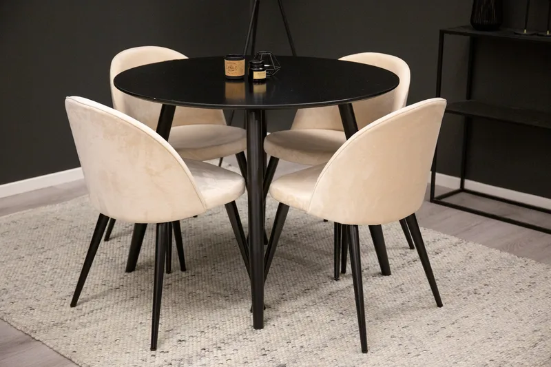 Plaza Matgrupp 100 cm Rund med 4 Velvet stolar - Beige - Products - Möbler - Bord & matgrupp - Matgrupp