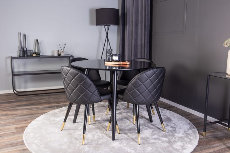 Plaza Matgrupp 100 cm Rund med 4 Velvet stolar - Svart/Guld - Products - Möbler - Bord & matgrupp - Matgrupp