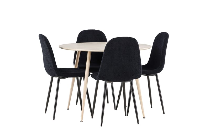 Plaza Matgrupp 100 cm Rund med 4 Polar stolar - Whitewash/Svart - Products - Möbler - Bord & matgrupp - Matgrupp
