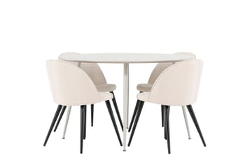 Plaza Matgrupp 120 cm Rund med 4 Velvet stolar - Beige/Beige - Products - Möbler - Bord & matgrupp - Matgrupp