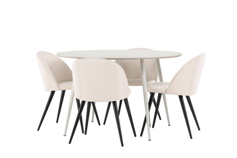 Plaza Matgrupp 120 cm Rund med 4 Velvet stolar - Beige/Beige - Products - Möbler - Bord & matgrupp - Matgrupp