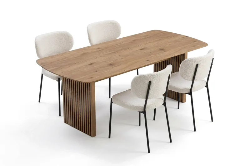 Richeto Matbord 180 cm med 4 st Gemmiano Stolar i Teddy, Brun, Vit