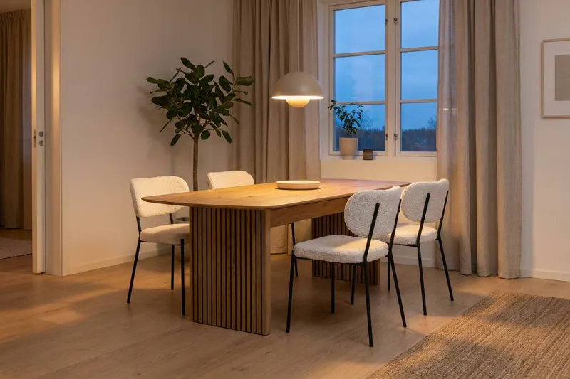 Richeto Matbord 180 cm med 4 st Gemmiano Stolar i Teddy - Brun, Vit - Products - Möbler - Bord & matgrupp - Matgrupp