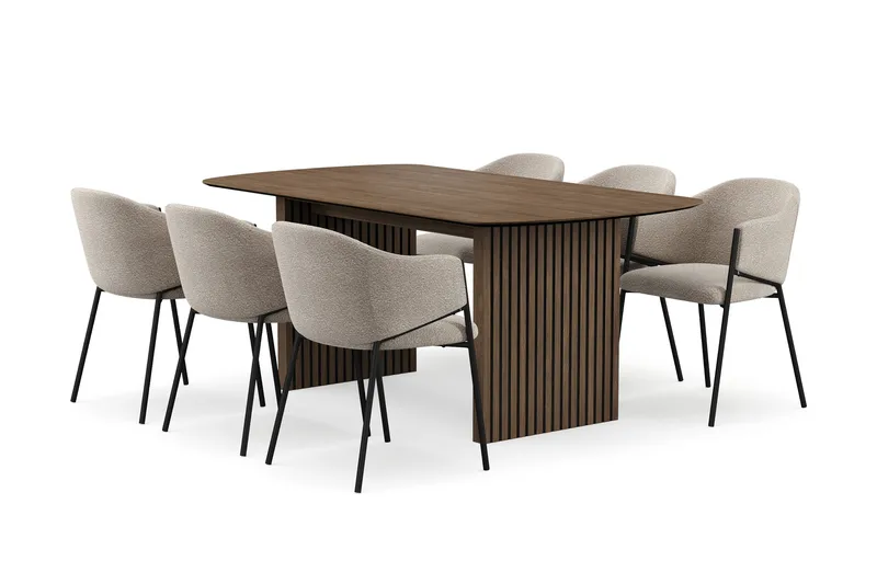 Richeto Matbord 180 cm med 6 Filip Matstolar, Rökt ek / Taupe Bouclé