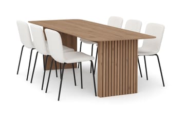 Richeto Matbord 180 cm med 6 Katy Matstolar - Naturlig finish / Vit Bouclé / Metallben Svart - Products - Möbler - Bord & matgrupp - Matgrupp