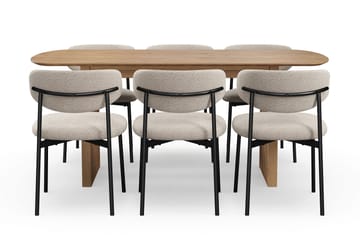 Richeto Matbord 180 cm med 6 Lucy Matstolar - Naturlig finish / Greige Bouclé / Metallben Svart - Products - Möbler - Bord & matgrupp - Matgrupp