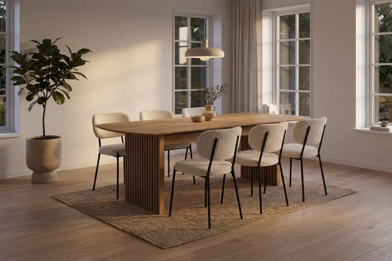 Richeto Matbord 180 cm med 6 st Gemmiano Stolar i Teddy - Brun, Vit - Products - Möbler - Bord & matgrupp - Matgrupp