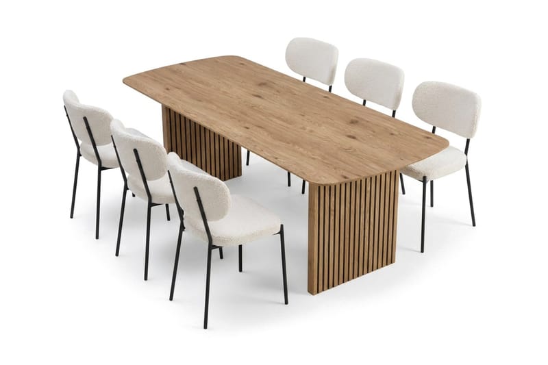 Richeto Matbord 180 cm med 6 st Gemmiano Stolar i Teddy - Brun, Vit - Products - Möbler - Bord & matgrupp - Matgrupp