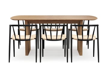 Richeto Matbord 180 cm med 6 Winston Matstolar - Naturlig finish / Beige / Metallben Svart - Products - Möbler - Bord & matgrupp - Matgrupp