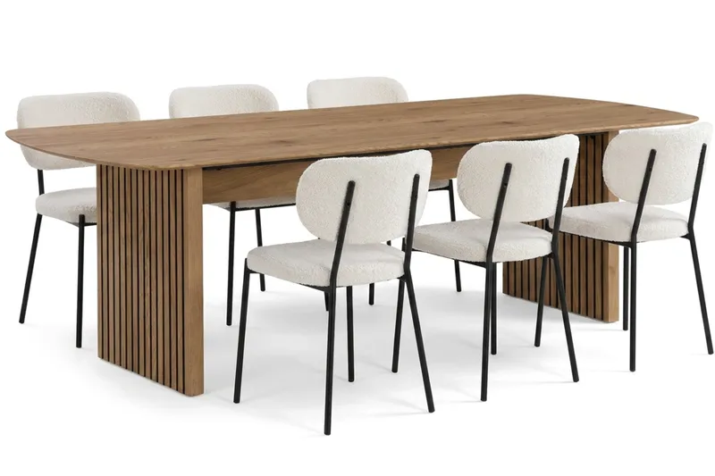 Richeto Matbord 210 cm med 6 st Gemmiano Stolar i Teddy - Brun, Vit - Products - Möbler - Bord & matgrupp - Matgrupp