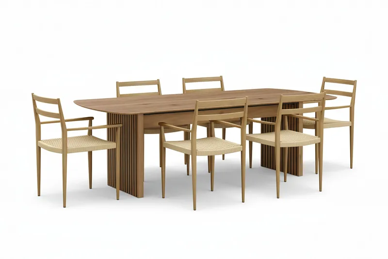 Richeto Matbord 210 cm med 6 st Jamna Karmstolar, Brun