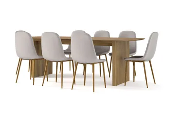Richeto Matbord 240 cm ek +  8 st Nibe stol grå med ek ben - Natur/Grå - Products - Möbler - Bord & matgrupp - Matgrupp