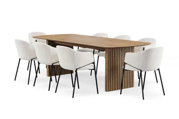 Richeto Matbord 240 cm med 8 Filip Matstolar, Naturlig finish / Vit Bouclé