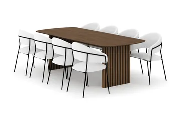 Richeto Matbord 240 cm med 8 Karol Matstolar - Rökt ek / Vit Bouclé - Products - Möbler - Bord & matgrupp - Matgrupp