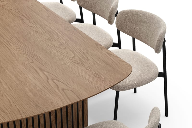 Richeto Matbord 240 cm med 8 Lucy Matstolar - Naturlig finish / Greige Bouclé / Metallben Svart - Products - Möbler - Bord & matgrupp - Matgrupp