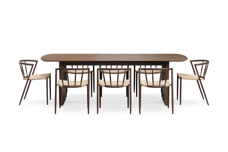 Richeto Matbord 240 cm med 8 Winston Matstolar - Rökt ek / Beige / Metallben Rökt ek - Products - Möbler - Bord & matgrupp - Matgrupp