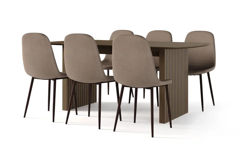 Richeto Matbord Rökt Ek 180 cm valnöt +  6 st Nibe stol brun med valnöt ben, Brun