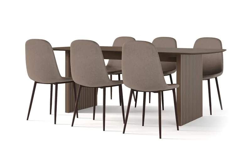 Richeto Matbord Rökt Ek 210 cm valnöt +  6 st Nibe stol brun med valnöt ben, Brun