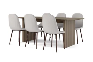 Richeto Matbord Rökt Ek 210 cm valnöt +  6 st Nibe stol grå med valnöt ben - Brun/Grå - Products - Möbler - Bord & matgrupp - Matgrupp