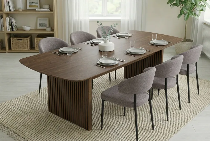 Richeto Matbord Rökt Ek 240 cm med 6 Sawako Greige Stolar - Rökt ek/Greige - Products - Möbler - Bord & matgrupp - Matgrupp