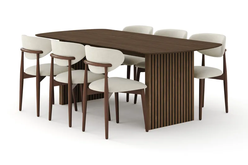 Richeto Matgrupp 210 cm Rökt ek med 6 Molly Matstolar, Rökt ek/Beige