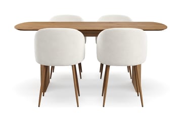 Richeto Matgrupp med 4 Greya Matstolar med Armstöd - Naturlig Finish/Vit Bouclé - Products - Möbler - Bord & matgrupp - Matgrupp