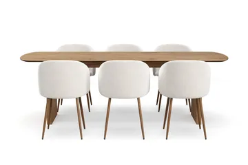 Richeto Matgrupp med 6 Greya Matstolar med Armstöd - Rökt Ek/Vit Bouclé - Products - Möbler - Bord & matgrupp - Matgrupp