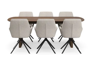 Richeto Matgrupp Rökt Ek 210 cm med 6 Torsby Snurrstolar - Rökt ek/Mörkbeige - Products - Möbler - Bord & matgrupp - Matgrupp