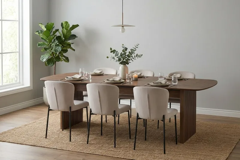 Richeto Matgrupp Rökt Ek 240 cm med 6 Elsie Matstolar - Rökt ek/Beige - Products - Möbler - Bord & matgrupp - Matgrupp