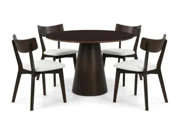 Siena Matgrupp 110 cm runt i Rökt Ek med 4 Amelia Matstolar med Dyna, Rökt Ek/Beige