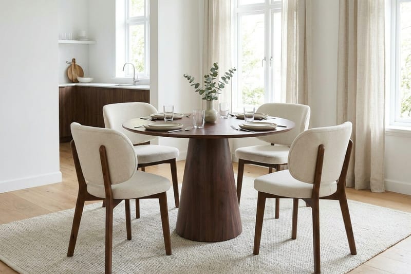 Siena Matgrupp 110 cm runt i Valnöt med 4 Eira Matstolar - Valnöt - Products - Möbler - Bord & matgrupp - Matgrupp