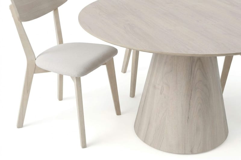 Siena Matgrupp 150 cm runt Vitlaserad med 6 Amelia Matstolar med Dyna - Vitlaserad ek - Products - Möbler - Bord & matgrupp - Matgrupp