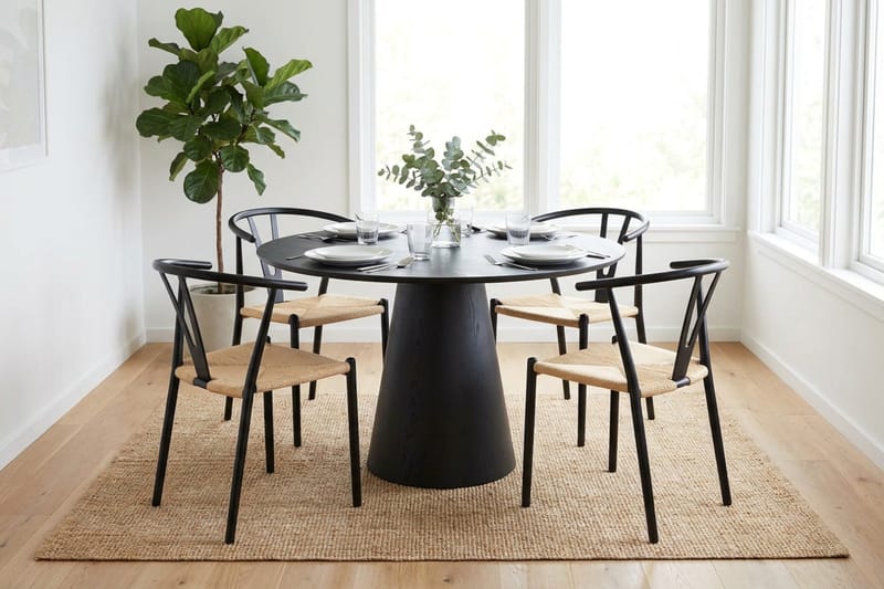 Siena Matgrupp runt 110 cm Svart med 4 Elysia Matstolar - Svart - Products - Möbler - Bord & matgrupp - Matgrupp