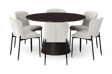 Siena Matgrupp runt 130 cm Rökt Ek med 6 Elsie Matstolar - Rökt ek/Beige - Products - Möbler - Bord & matgrupp - Matgrupp
