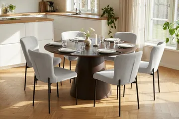 Siena Matgrupp runt 130 cm Rökt Ek med 6 Elsie Matstolar - Rökt ek/Vit - Products - Möbler - Bord & matgrupp - Matgrupp