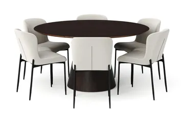 Siena Matgrupp runt 150 cm Rökt Ek med 6 Elsie Matstolar - Rökt ek/Vit - Products - Möbler - Bord & matgrupp - Matgrupp