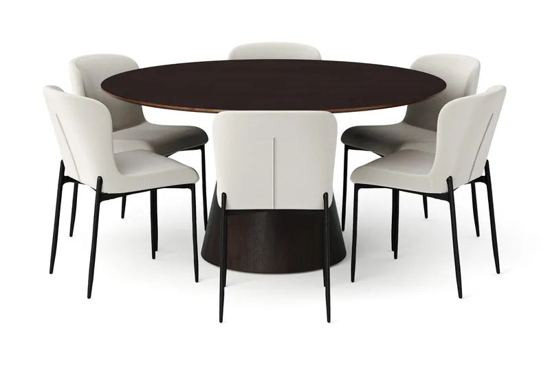 Siena Matgrupp runt 150 cm Rökt Ek med 6 Elsie Matstolar - Rökt ek/Vit - Products - Möbler - Bord & matgrupp - Matgrupp