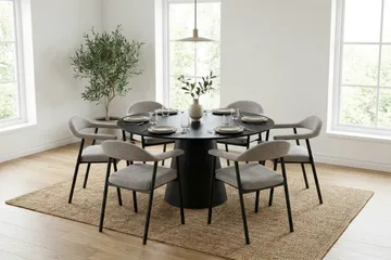 Siena Matgrupp runt 150 cm Svart med 4 Ronja Matstolar - Svartlaserad ek - Products - Möbler - Bord & matgrupp - Matgrupp