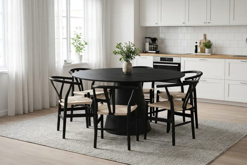 Siena Matgrupp runt 150 cm Svart med 6 Dastoori Matstolar - Svartlaserad ek - Products - Möbler - Bord & matgrupp - Matgrupp