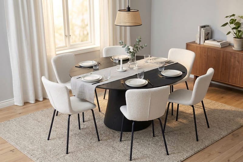 Siena Matgrupp runt 150 cm Svart med 6 Katy Matstolar - Svartlaserad ek - Products - Möbler - Bord & matgrupp - Matgrupp