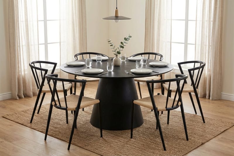 Siena Matgrupp runt 150 cm Svart med 6 Winston Matstolar - Svartlaserad ek - Products - Möbler - Bord & matgrupp - Matgrupp