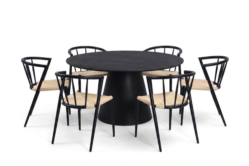 Siena Matgrupp runt 150 cm Svart med 6 Winston Matstolar - Svartlaserad ek - Products - Möbler - Bord & matgrupp - Matgrupp