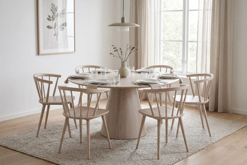 Siena Matgrupp runt 150 cm Vitlaserad med 6 Tyrö Matstolar - Vitlaserad ek - Products - Möbler - Bord & matgrupp - Matgrupp