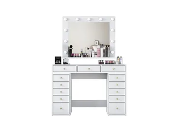 Ramender Stort Sminkbord med spegel och lampor med förvaring - Vit - Products - Möbler - Bord & matgrupp - Sminkbord & toalettbord