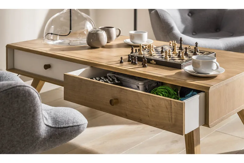 Nature Soffbord 120 cm med Förvaring Vit/Ek - VOX - Products - Möbler - Bord & matgrupp - Soffbord - Soffbord med förvaring
