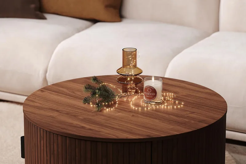 Noira Runt Soffbord 80 cm med Förvaring Låda - Valnöt - Products - Möbler - Bord & matgrupp - Soffbord - Soffbord med förvaring