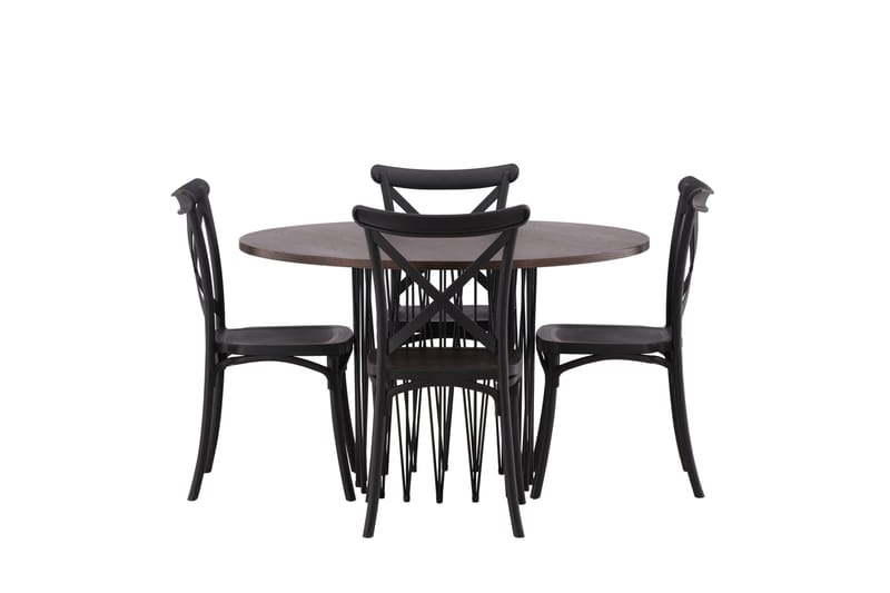 Stone Matgrupp 120 cm Rund med 4 Crosett stolar, Svart